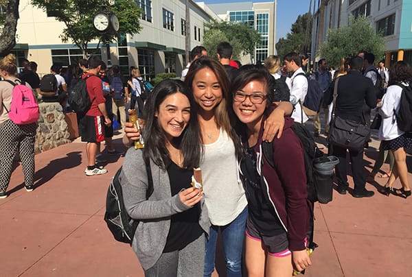 Female students together on campus