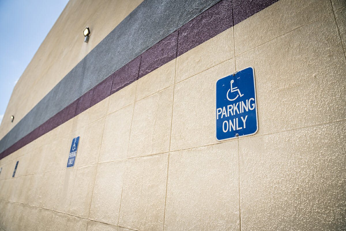 parking, blue, building.