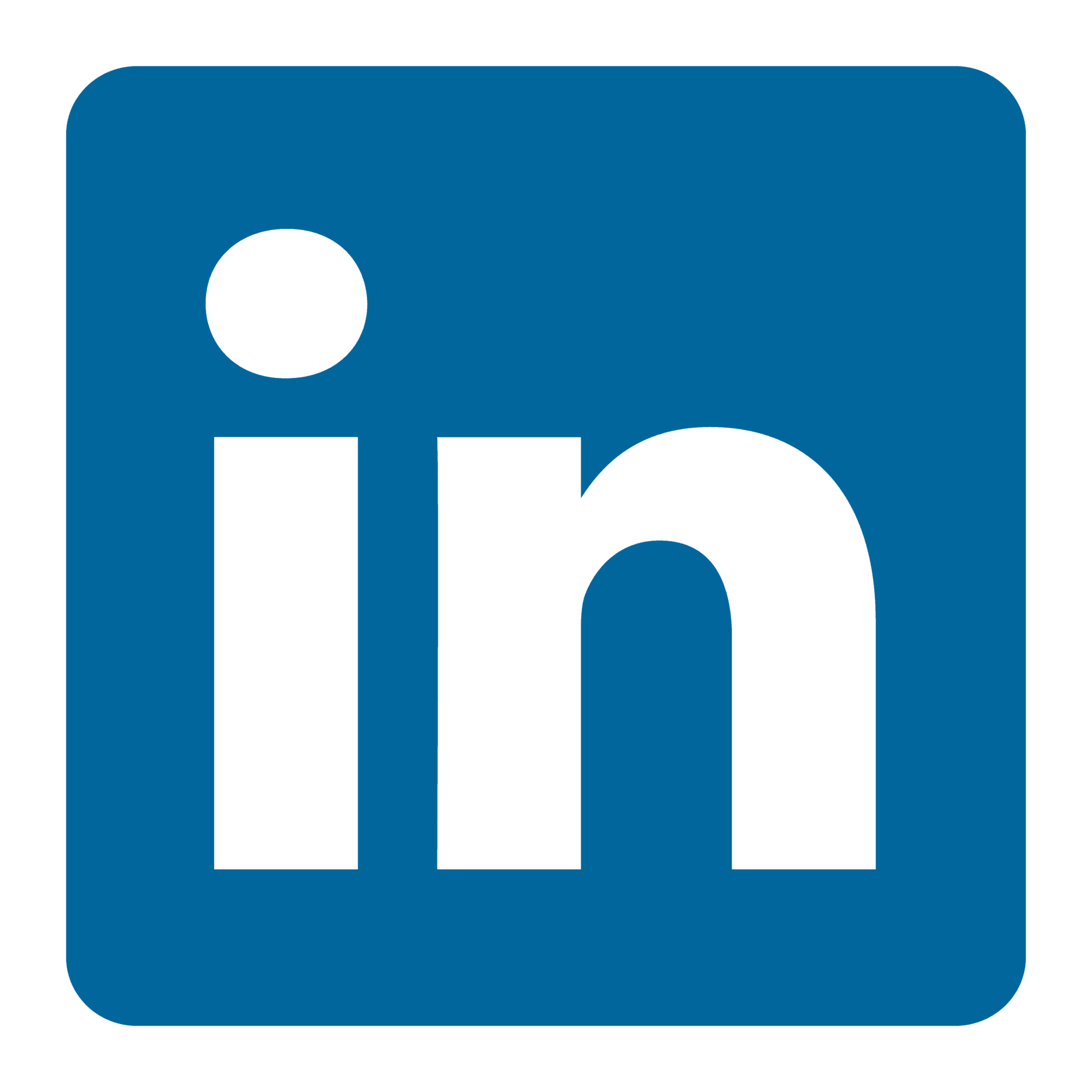 LinkedIn logo with white "in" letters on a blue square background and a cyan border.