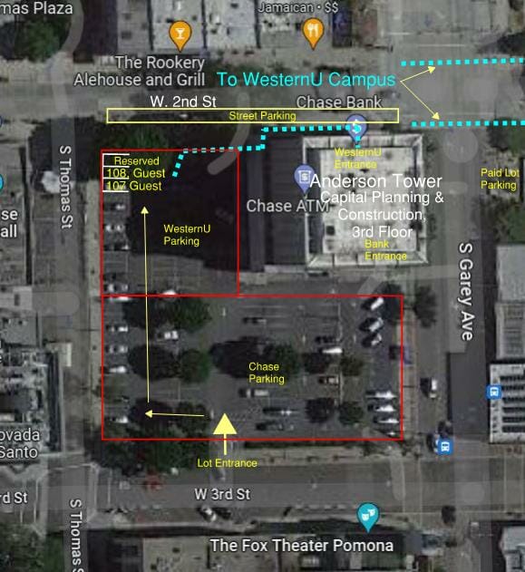 a map showing the location of a parking lot.