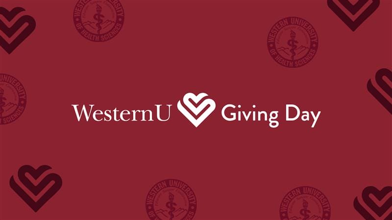 Red banner with the WesternU logo, stylized heart, and the words