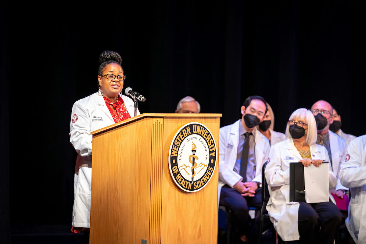 Dr. Evans speaking at White Coat Ceremony