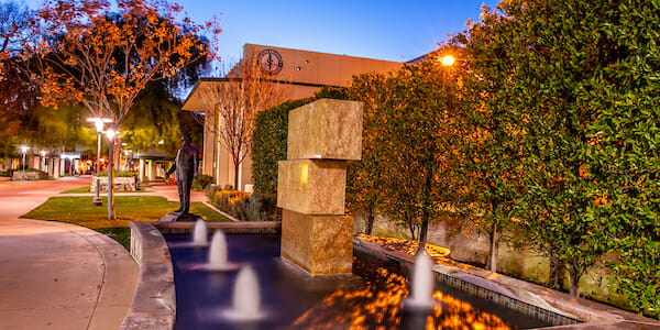 WesternU California - Fountain with Pumerantz statue