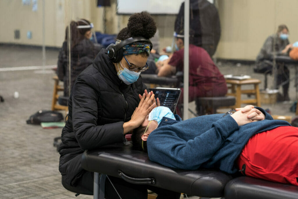 Azaria Lewis Practices on fellow student in OMM Lab