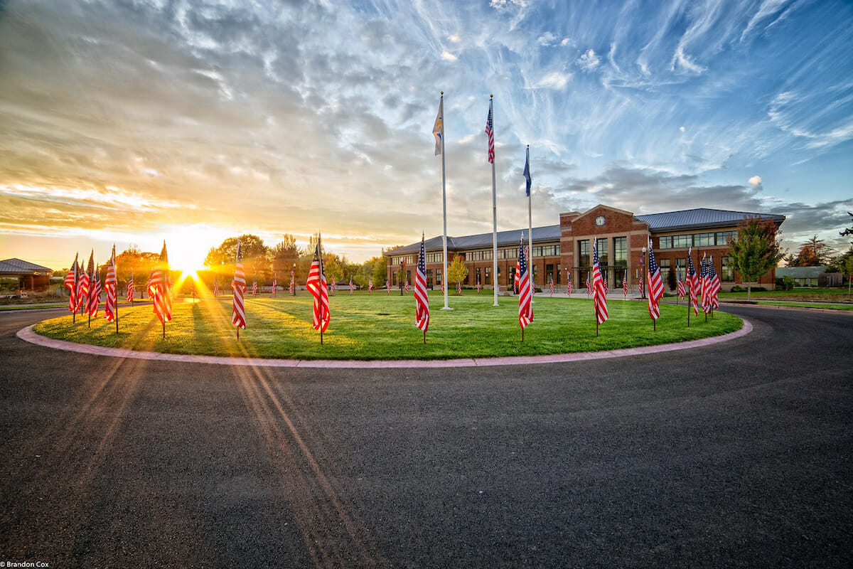 COMP-NW building, sunset.