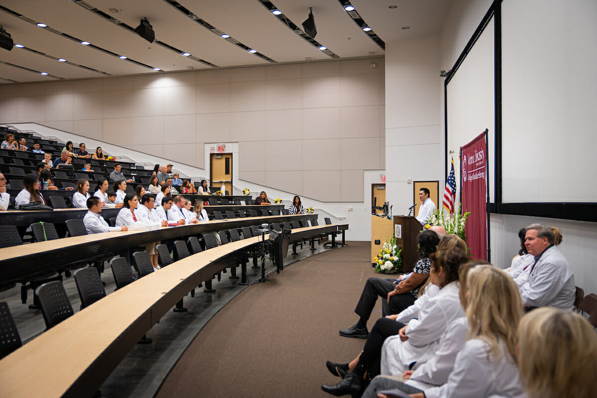 the College of Graduate Nursing held a White Coat Ceremony for FNP students. Guest speakers included board member John Forbing, and Dr. Cynthia Jovanov, President of the California Association for Nurse Practitioners.