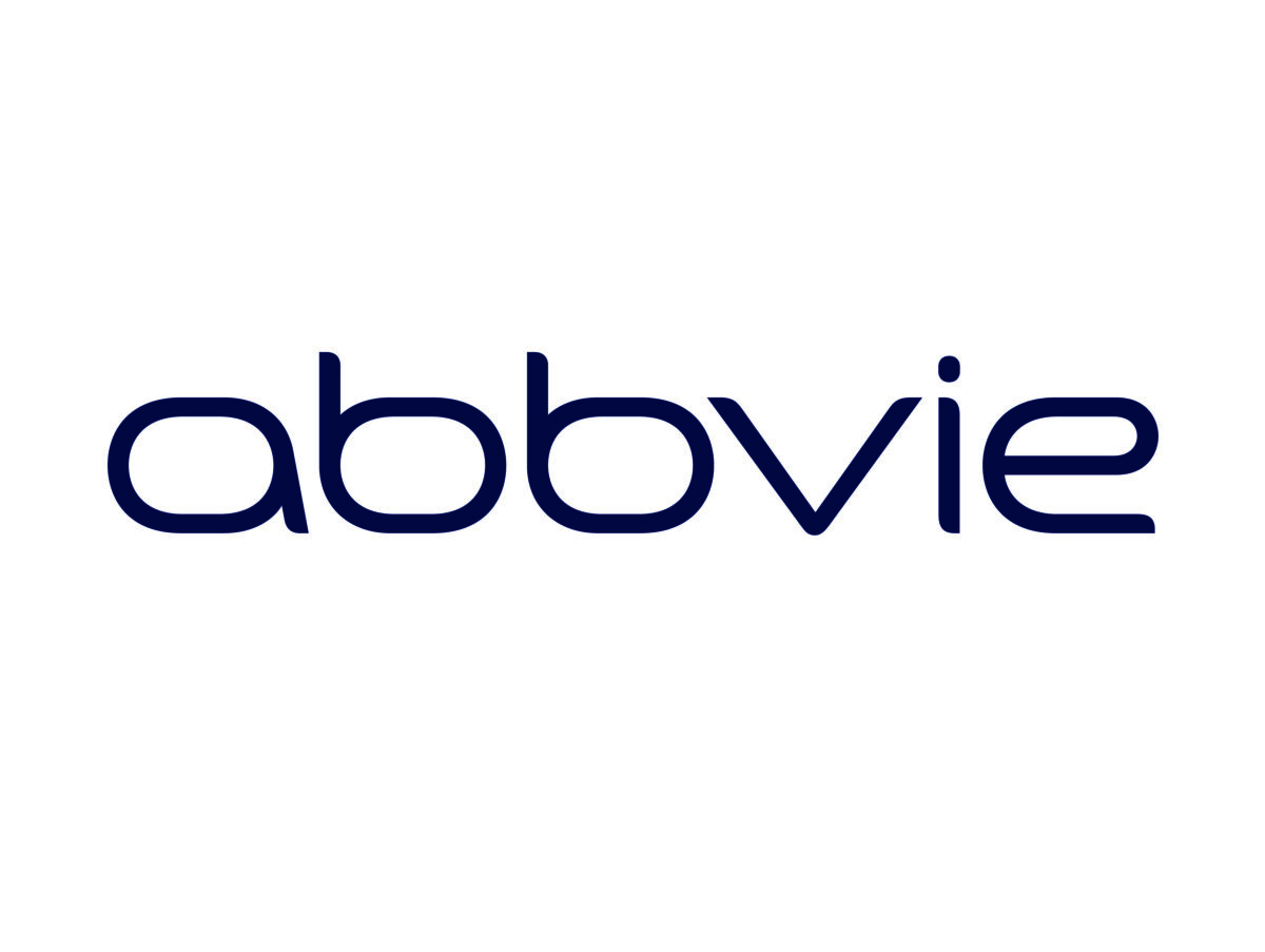 Logo of abbvie, featuring the company name in lowercase blue letters with a distinctive design.