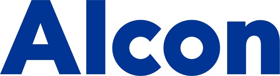 Logo of alcon, featuring the company name in bold blue letters.