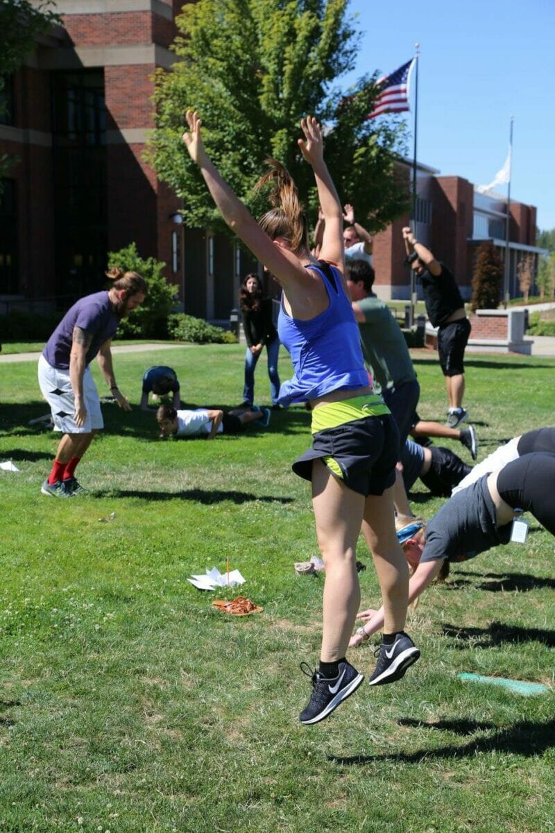 COMP students working out outdoors