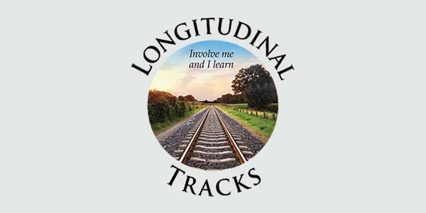 graphic of railroad tracks with text displaying as lognitudinal tracks, involve me and I learn