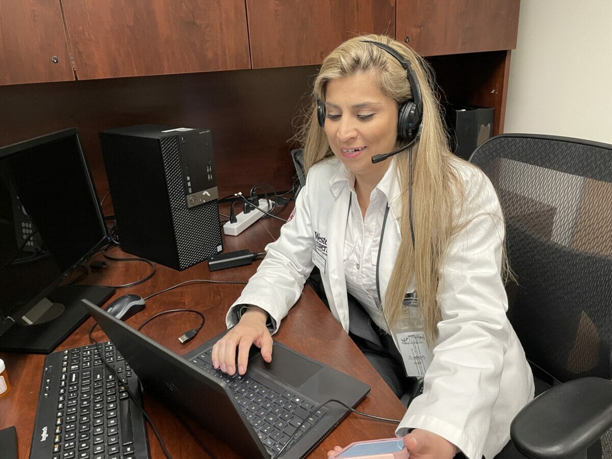 Photo of a student in the call center