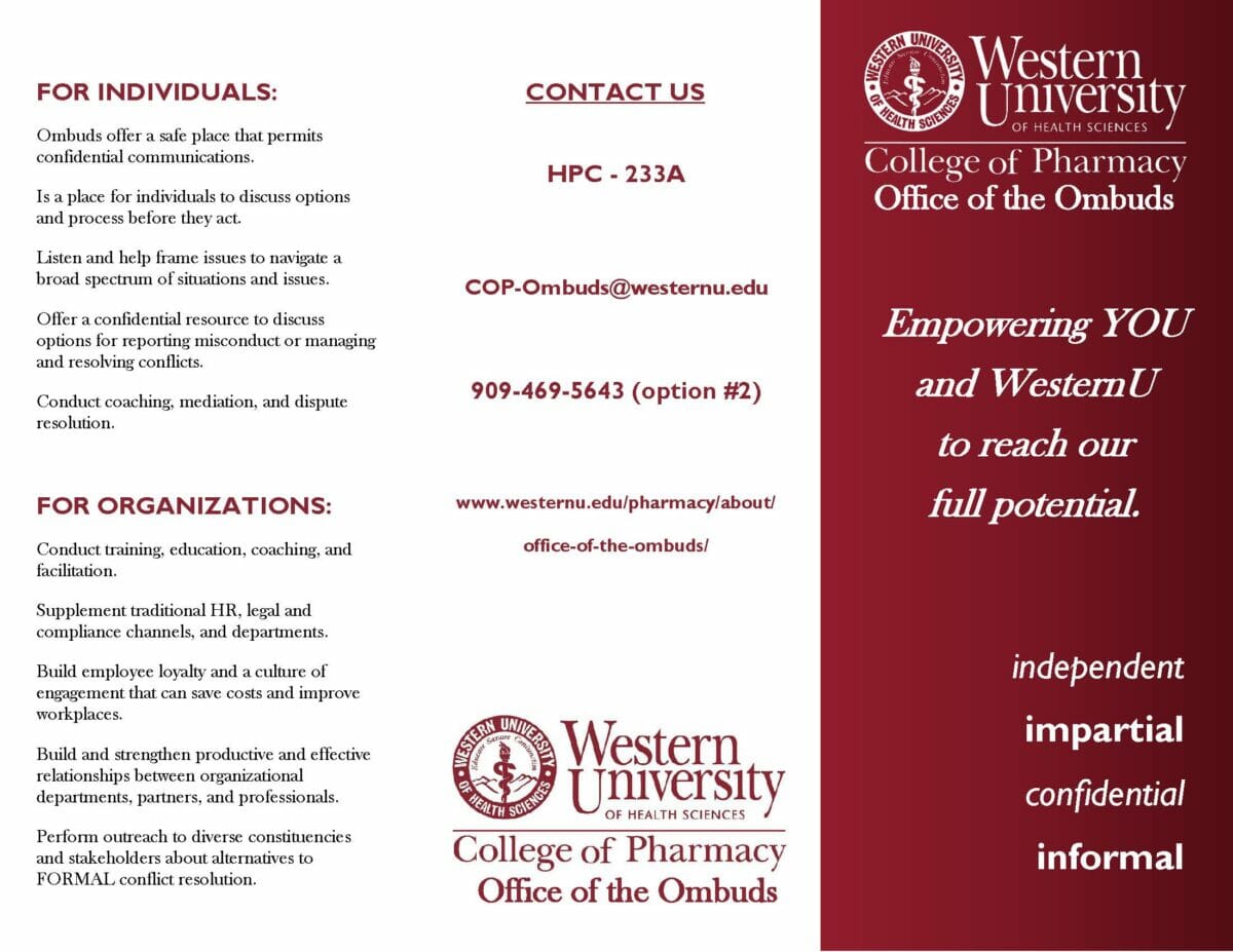 Office of the Ombuds Brochure with contact information.