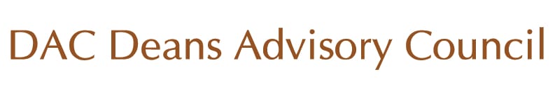 Text logo displaying "DAC Deans Advisory Council" in brown serif font on a white background.