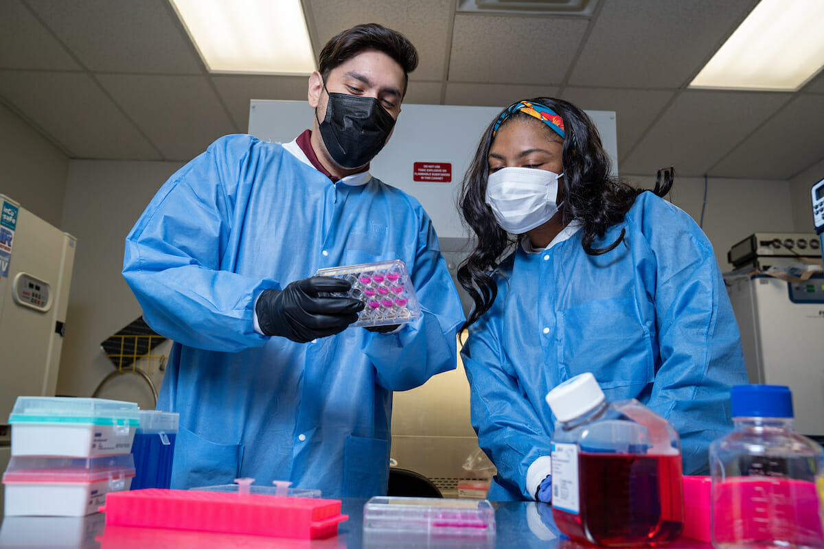 MSPS students Kevin Ventocilla and Dominique Brown in the lab.