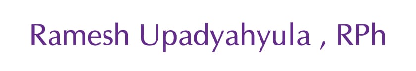 Text that reads: "Ramesh Upadyahyula, RPh" in purple font on a white background.