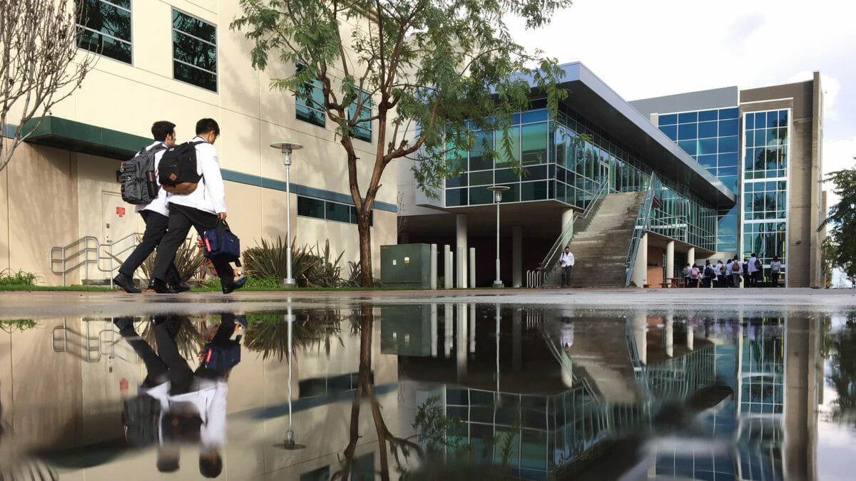 Post-raon reflection photo on the Esplanade showing the Health Education Center