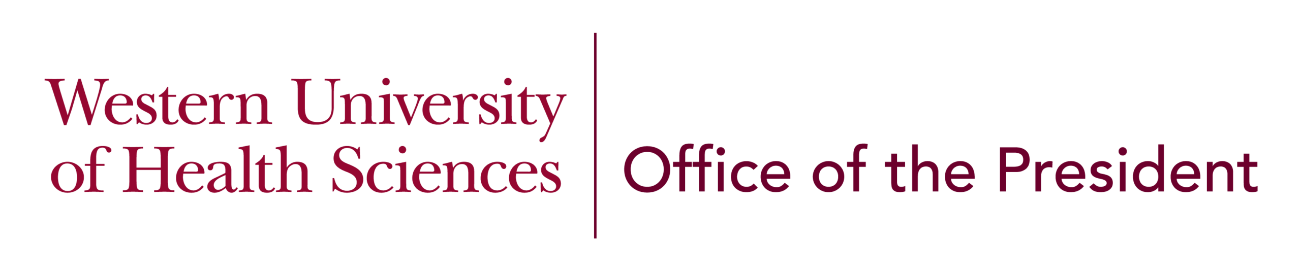 Western University of Health Sciences logo with the text “Office of the President” in maroon on a light background.