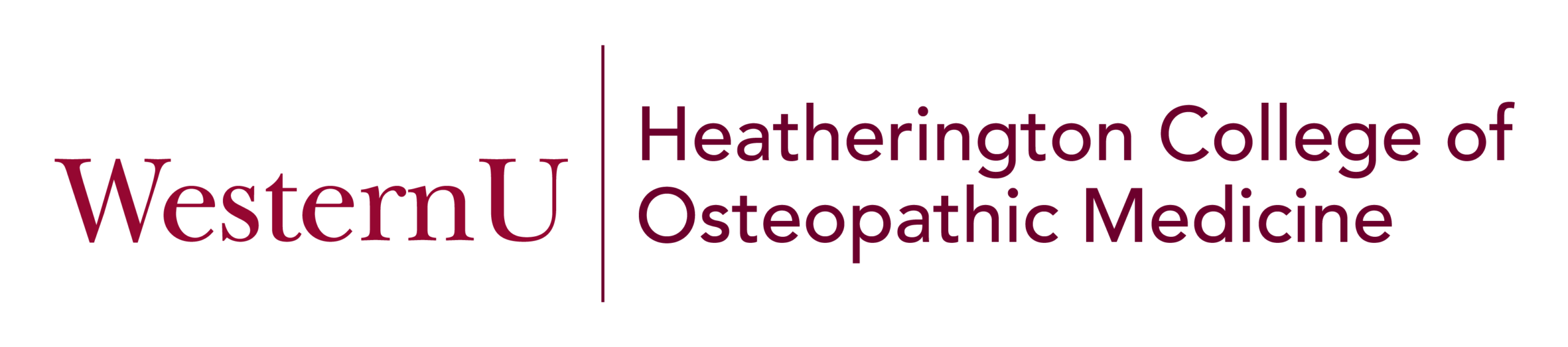 Logo displaying “WesternU | Heatherington College of Osteopathic Medicine” in maroon text on a light background.
