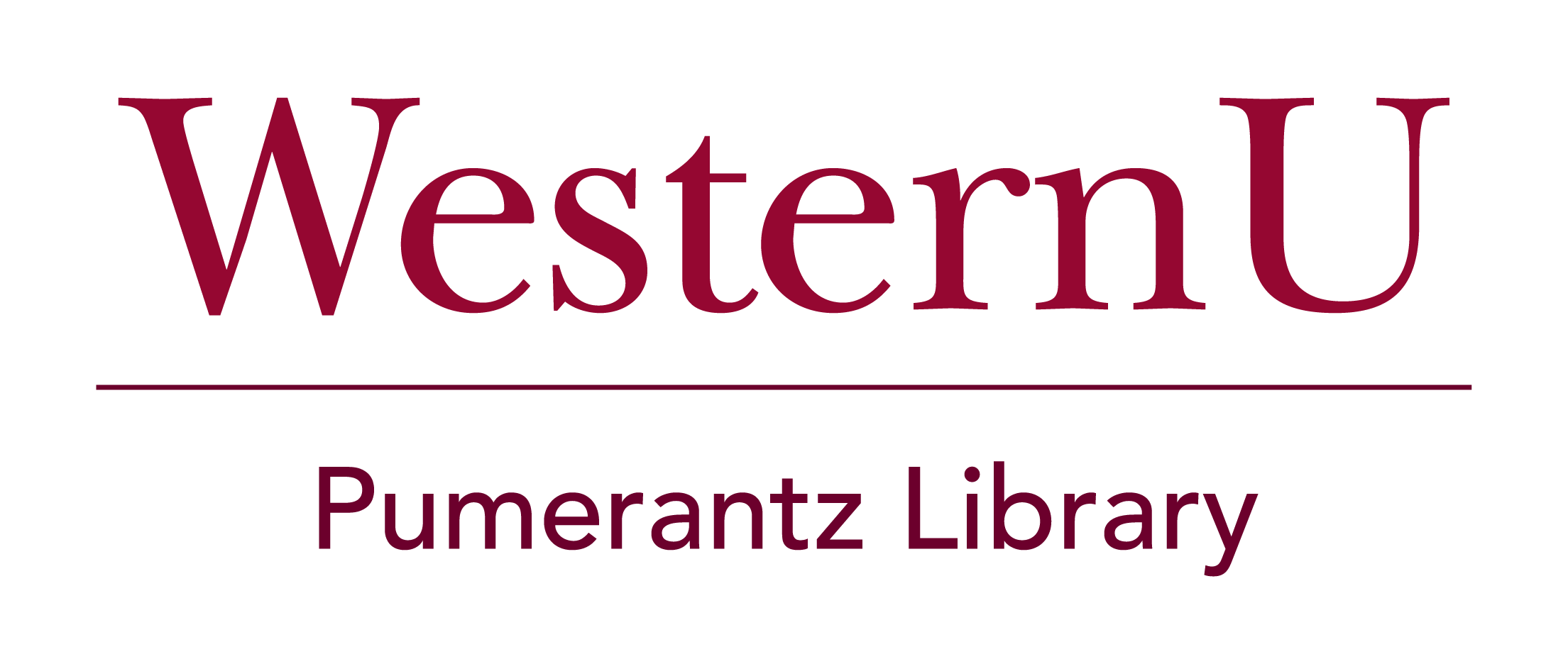 WesternU logo with text “Pumerantz Library” beneath it, all in maroon font on a light background.