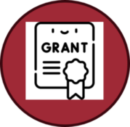 Icon of a certificate labeled "Grant" with a ribbon, enclosed in a red circle.