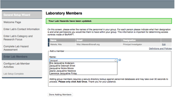 a screen shot of the laboratory review page.