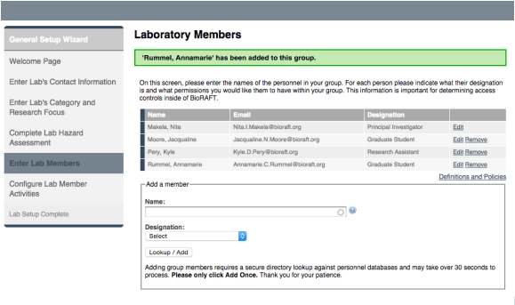 a screen shot of the laboratory members page.