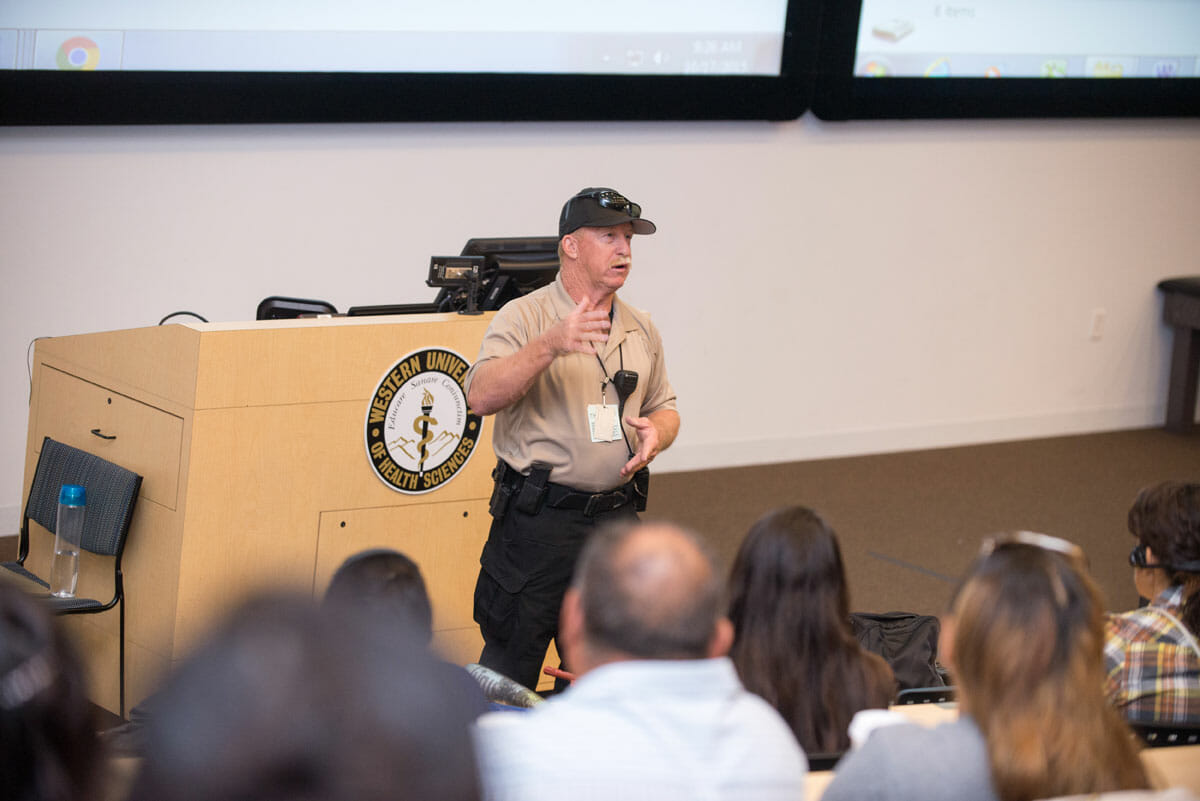 Security office teaching a safety class