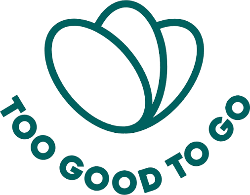 Too Good To Go logo featuring three overlapping leaf shapes above curved text that reads “TOO GOOD TO GO.”.