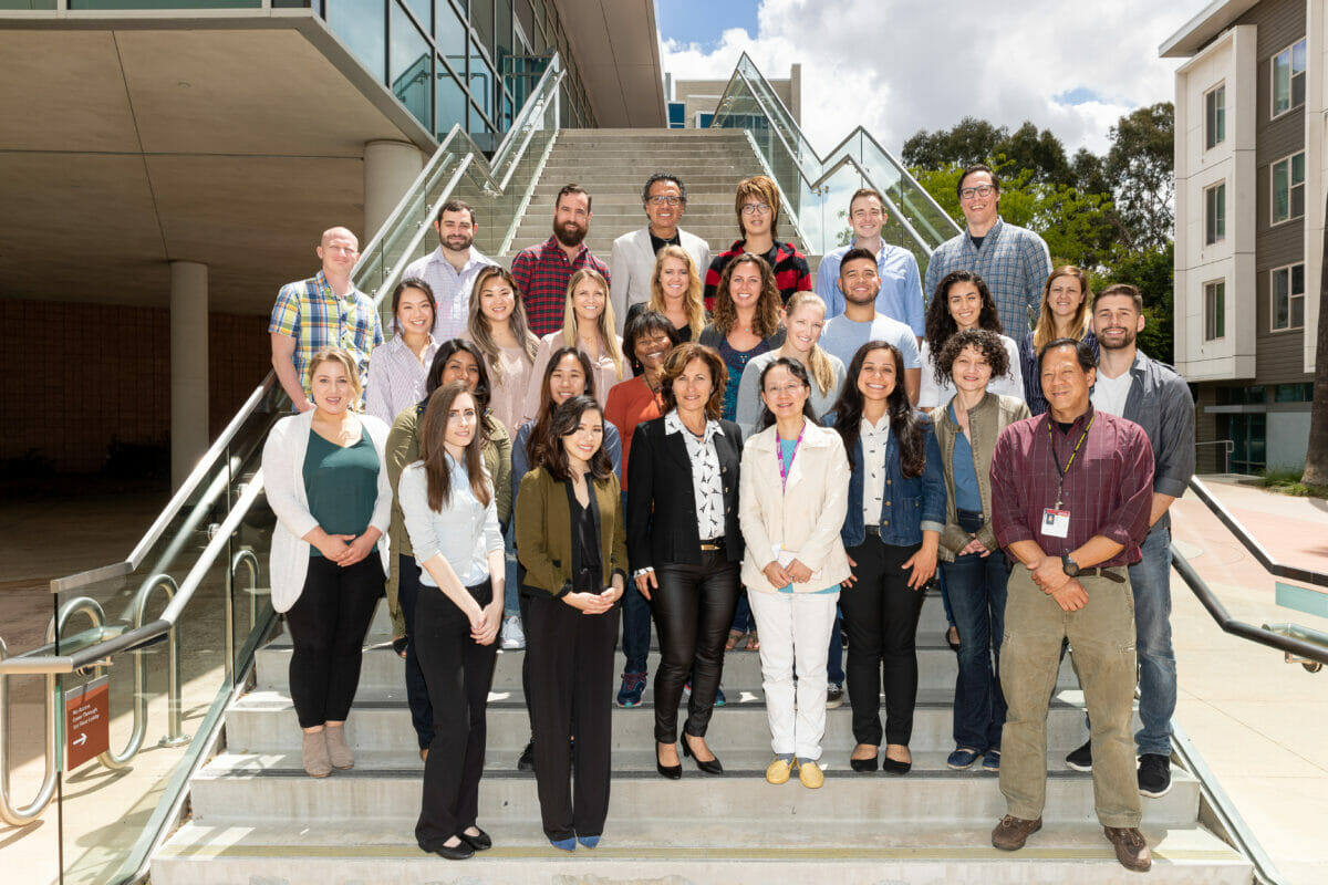 Veterinary Summer Research program group photo on HEC stairway outdoors