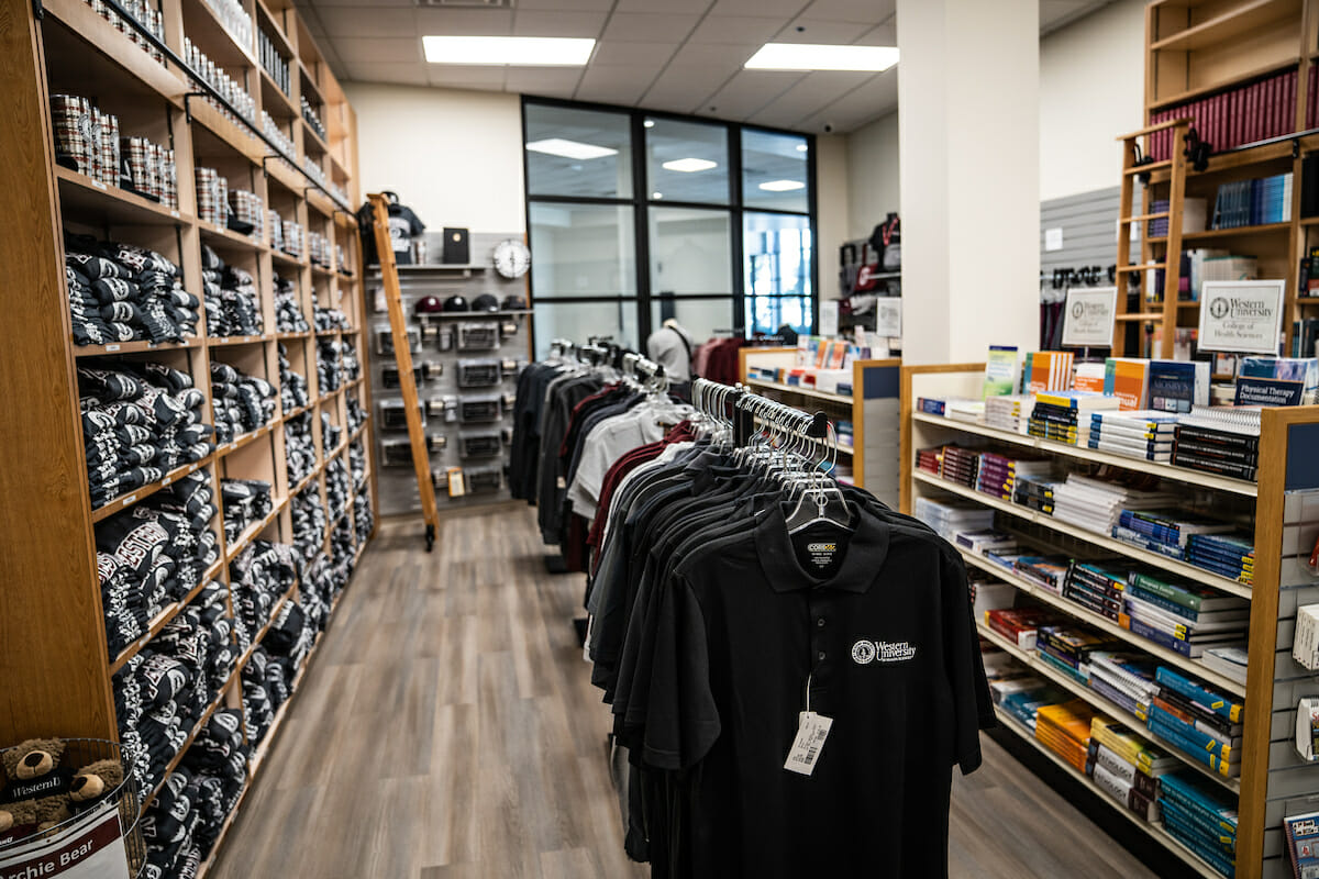 Inside WesternU Campus Store cloths, books