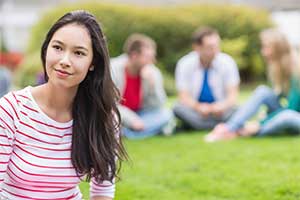 Students on campus grounds