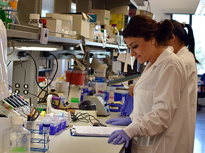 Female researcher Female researcher in laboratory viewing clipboard
